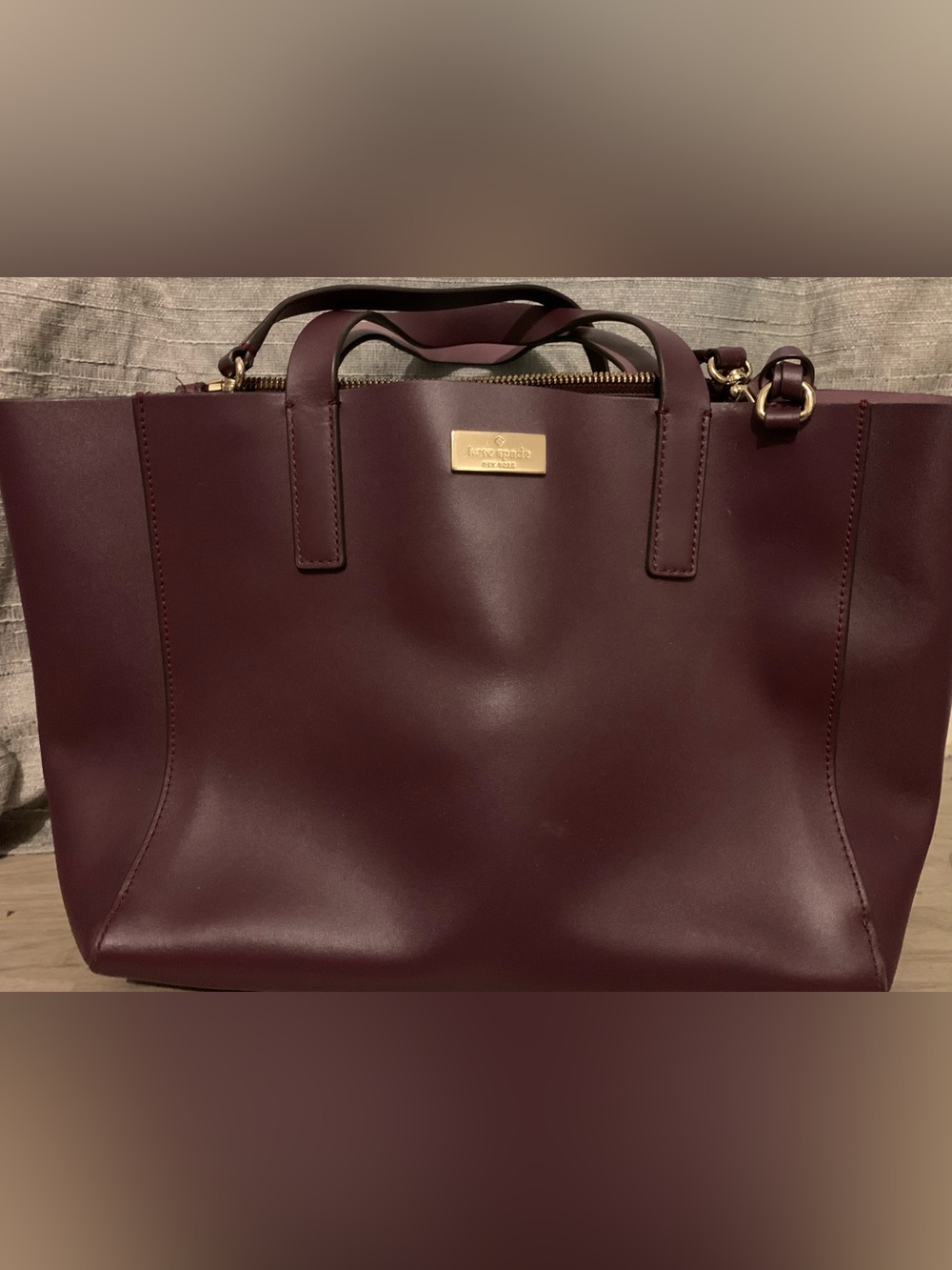 kate spade Deep Burgundy Leather Tote with Gold Hardware